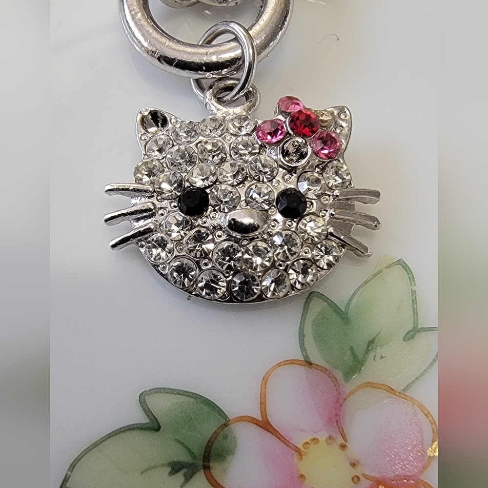 Hello Kitty Rhinestone Sanrio Silver Chain Choker Necklace.
